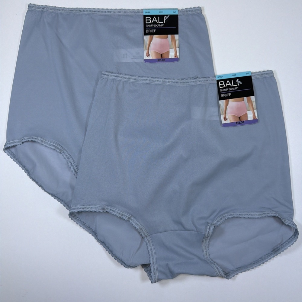 Bali Skimp Skamp Brief Panty S/5 Full Coverage Nylon Panties NWT 2633 Blue 2 PK